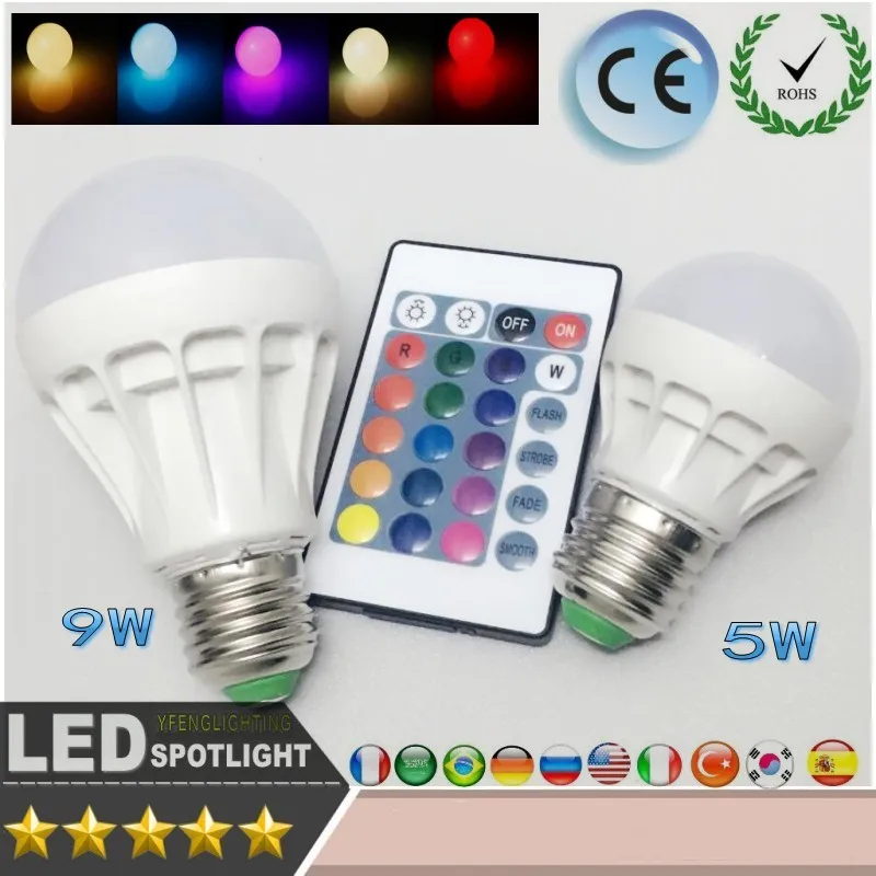 Светодиодная RGB лампа с ИК пультом E27 GU10 E14 5 Вт свет AC 85 265 в Энергосберегающая
