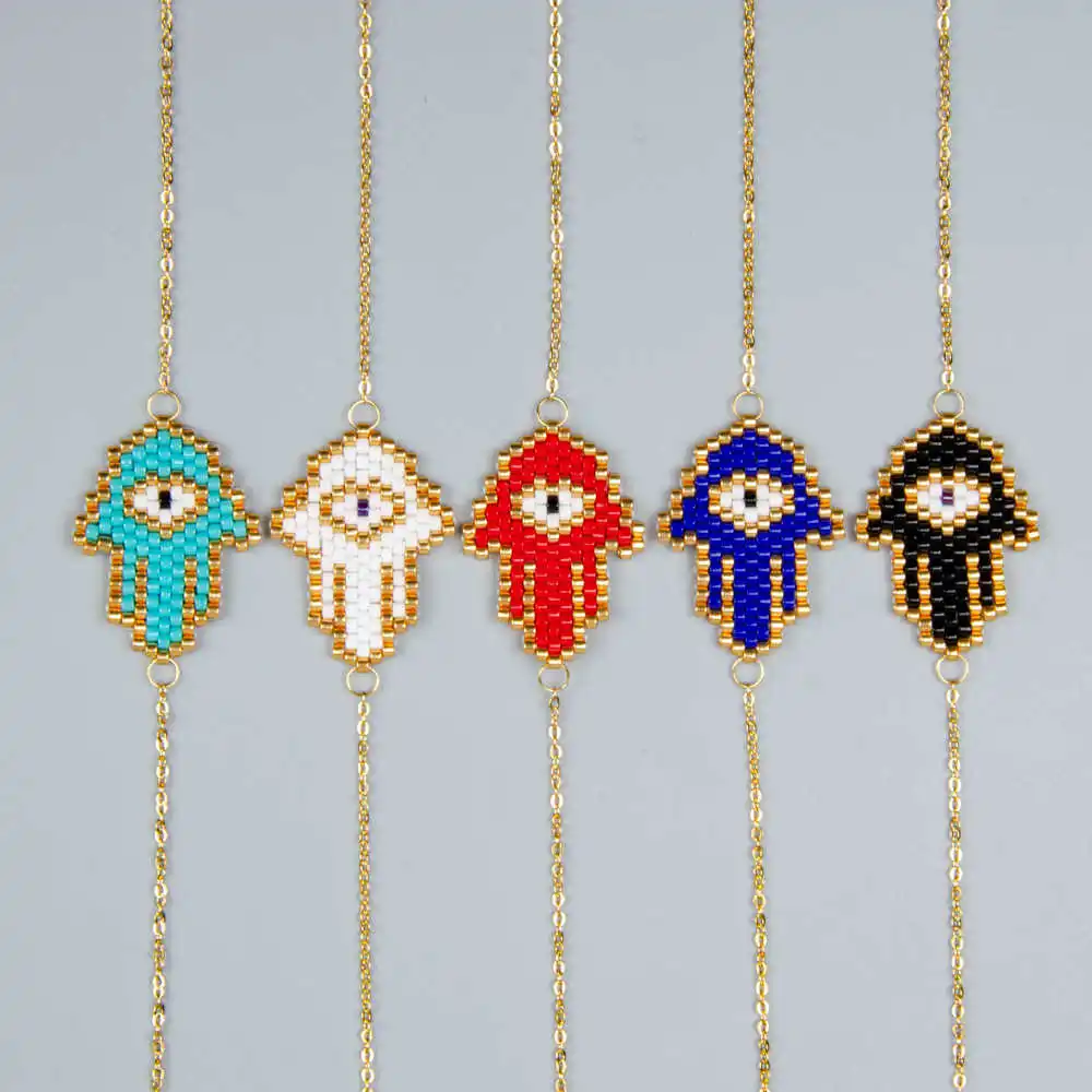 Браслет Shinus Miyuki, женские браслеты со сглаза, 5 шт./партия, Fatima Hand Pulsera Mujer,, бисер, ручная работа, ювелирные изделия Хамса - Окраска металла: mix color