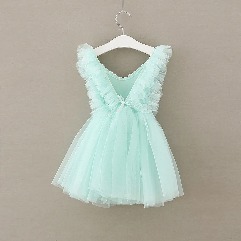 

toddler Girls Dresses summer Princess ruffles sleeve Dress back cross Design for Baby Girls lace Clothes 3-8Y