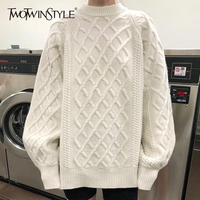 TWOTWINSTYLE Casual Knitting Women's Sweater Pullover Female Lantern Long Sleeve Oversized Jumper Fashion Autumn Winter 2019 New | Женская