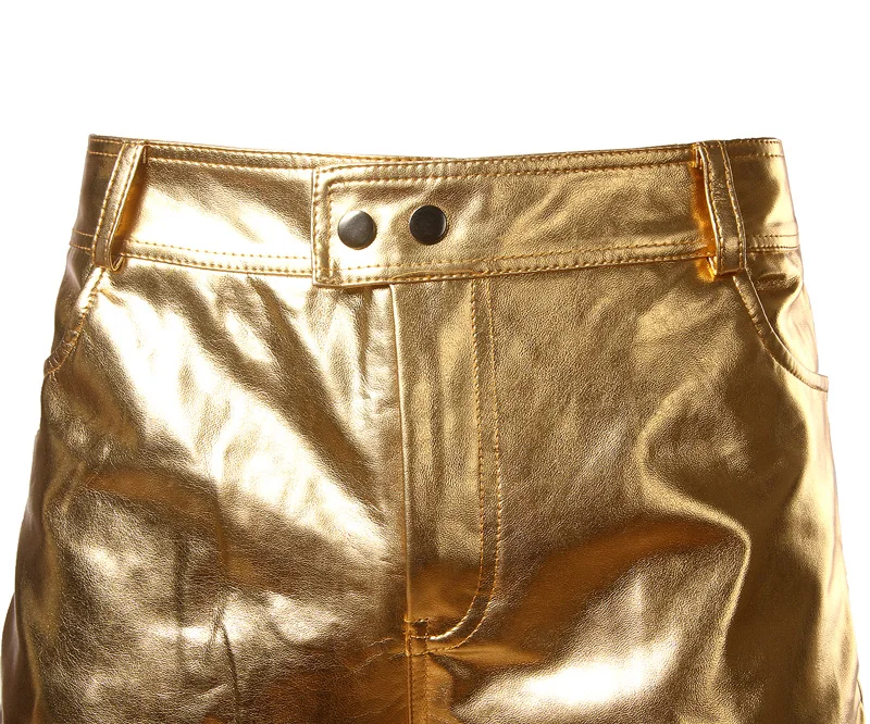 Блестящие мотоциклетные брюки из искусственной кожи золотого цвета мужские