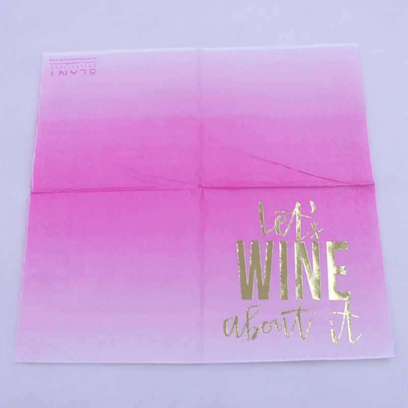 [RainLoong] 3 плисная фольга Золотая бумажная салфетка для напитков Let's Wine About It