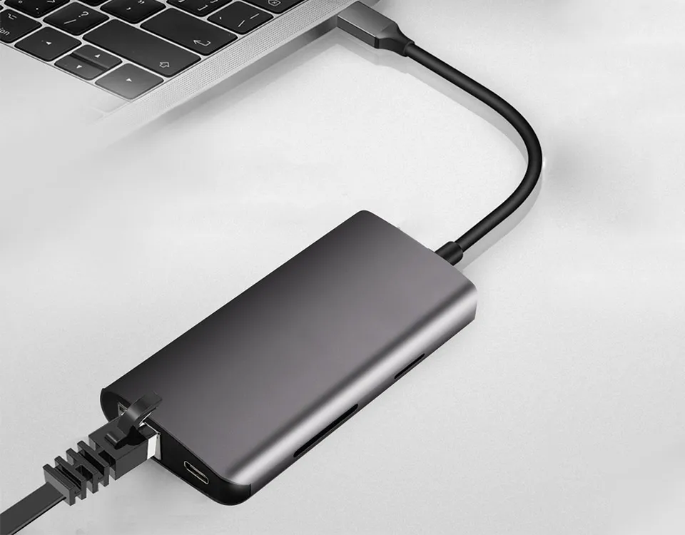 USB-C концентратор USB C к HDMI 4K RJ45 PD 3,0 Micro SD/TF кард-ридер адаптер type C USB 3,0 концентратор для MacBook/MacBook Pro Windows type-C