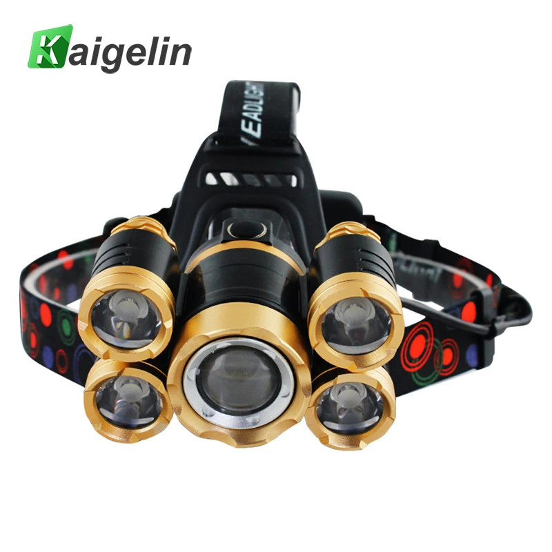 Kaigelin мощный светодиодный фонарик налобный фонарь 5LED Zoom T6 головной свет лоб 18650