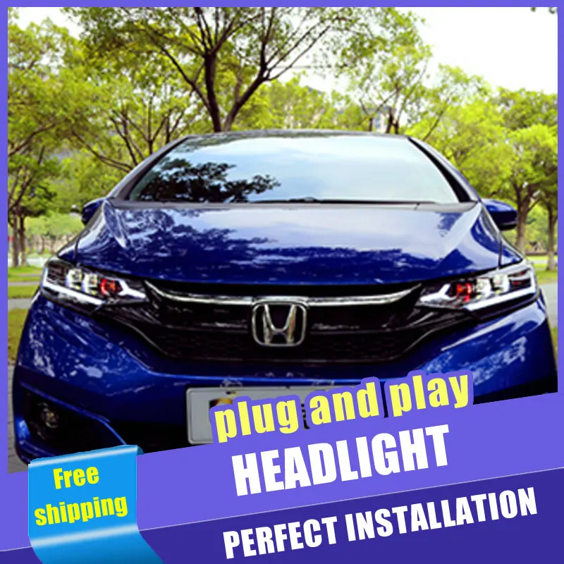

2PCS Car Style LED headlights for Honda fit 2013-2018 for fit head lamp all-LED DRL Lens Double Beam H7 HID Xenon bi xenon lens