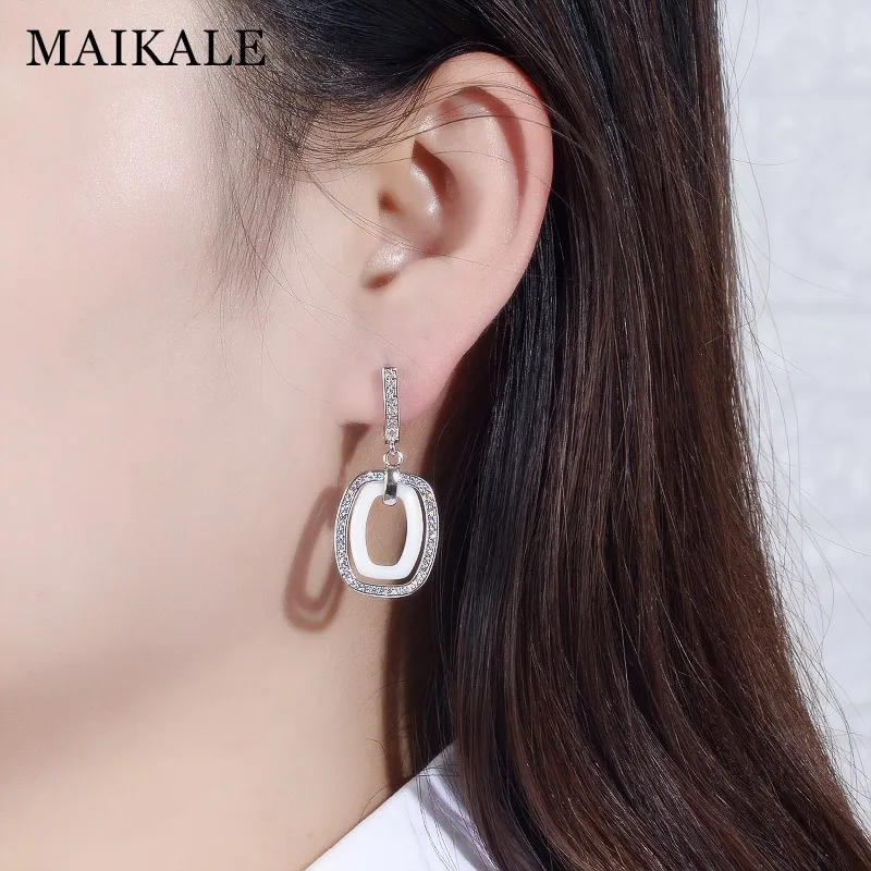 MAIKALE, новая мода, керамические круглые серьги-капли с цирконием для женщин, золотые, серебряные, с кубическим цирконием, висячие серьги, корейское ювелирное изделие, подарок