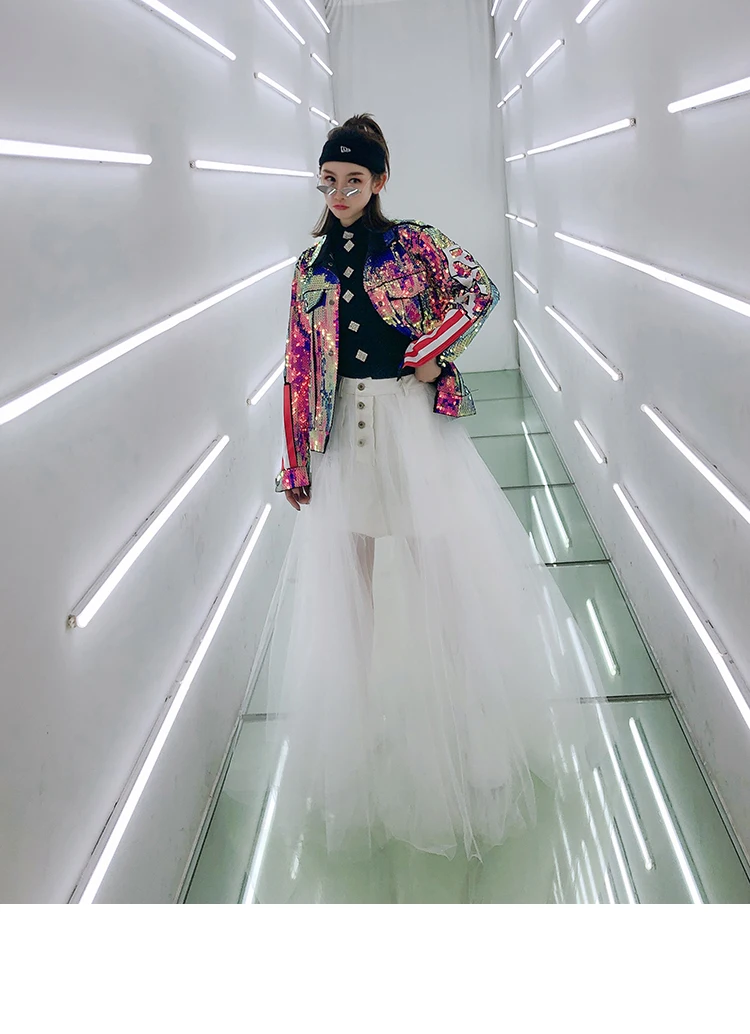 7Mang Весенняя женская уличная куртка Harajuku флаг с надписью куртка с блестками свободные вечерние пальто с длинным рукавом Верхняя одежда в стиле хип-хоп 0226