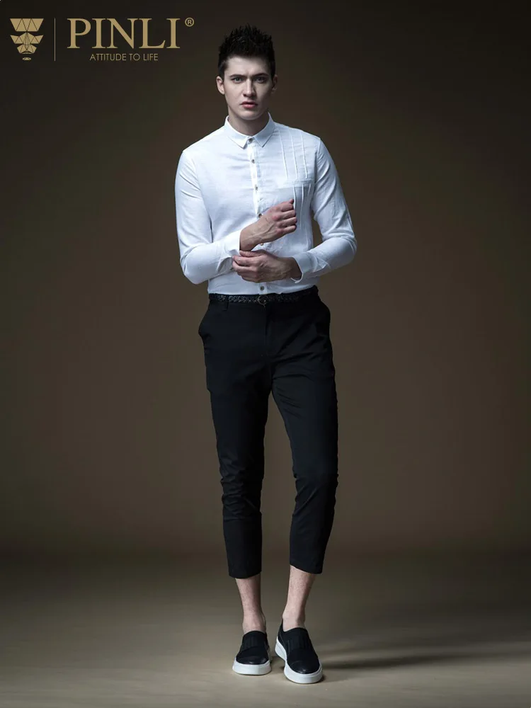 Мужская льняная рубашка с длинными рукавами гавайская модель B191113132 весна 2019 |