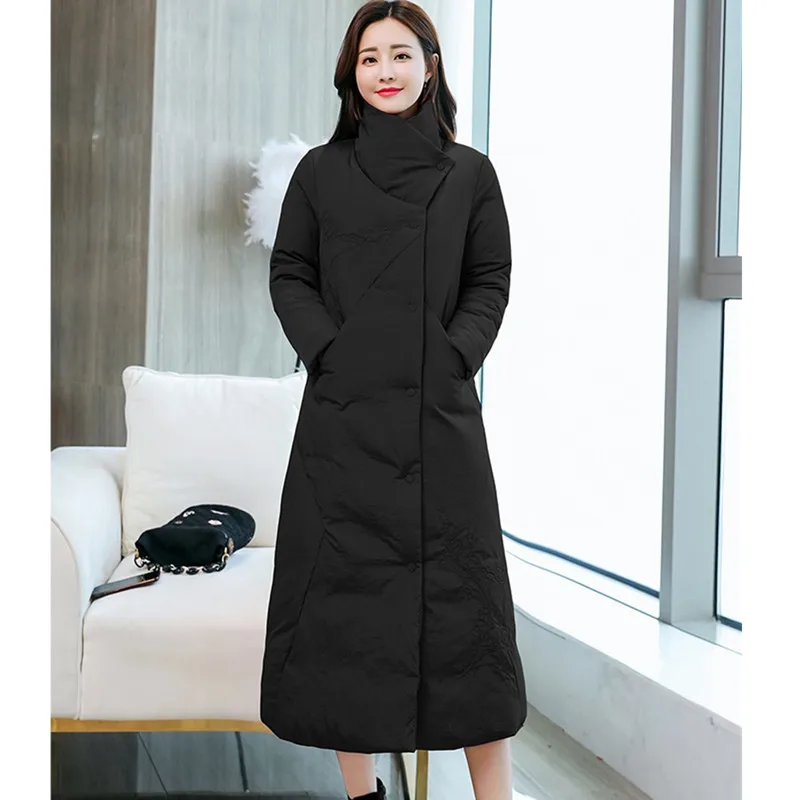 

UHYTGF Long Warm Thicken Winter Jacket Women Embroidery Down Jacket Outerwear parka Women M-3XL Plus size Coat High Quality 965