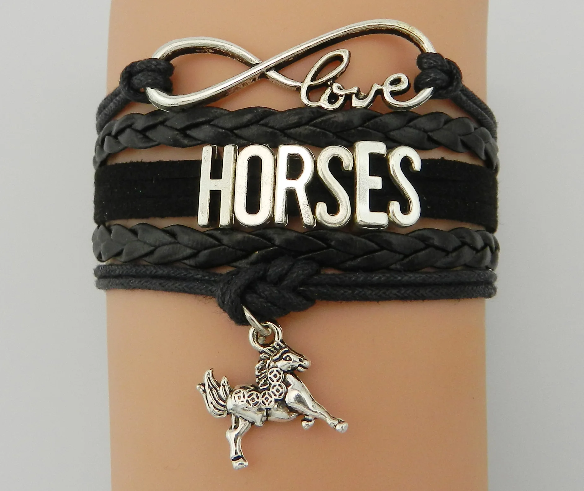 Серебряный символ бесконечности под старину браслет из сплава Шарм Кожаный с