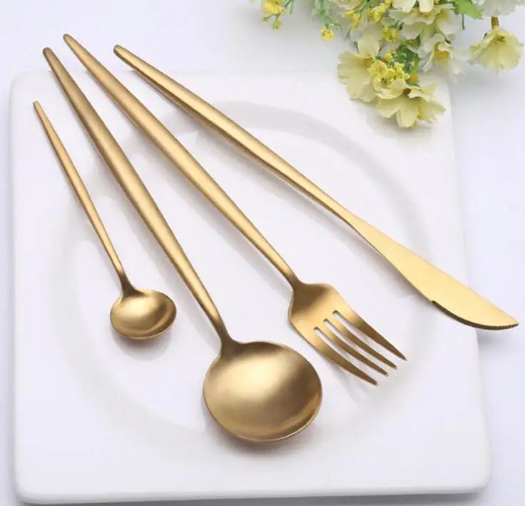 4 pcs Gold 4 шт. черный/розовое золото набор посуды нержавеющая сталь покрытие нож вилка Столовые приборы шикарный элегантный Европейский Западный набор еды - Цвет: 4 pcs Gold