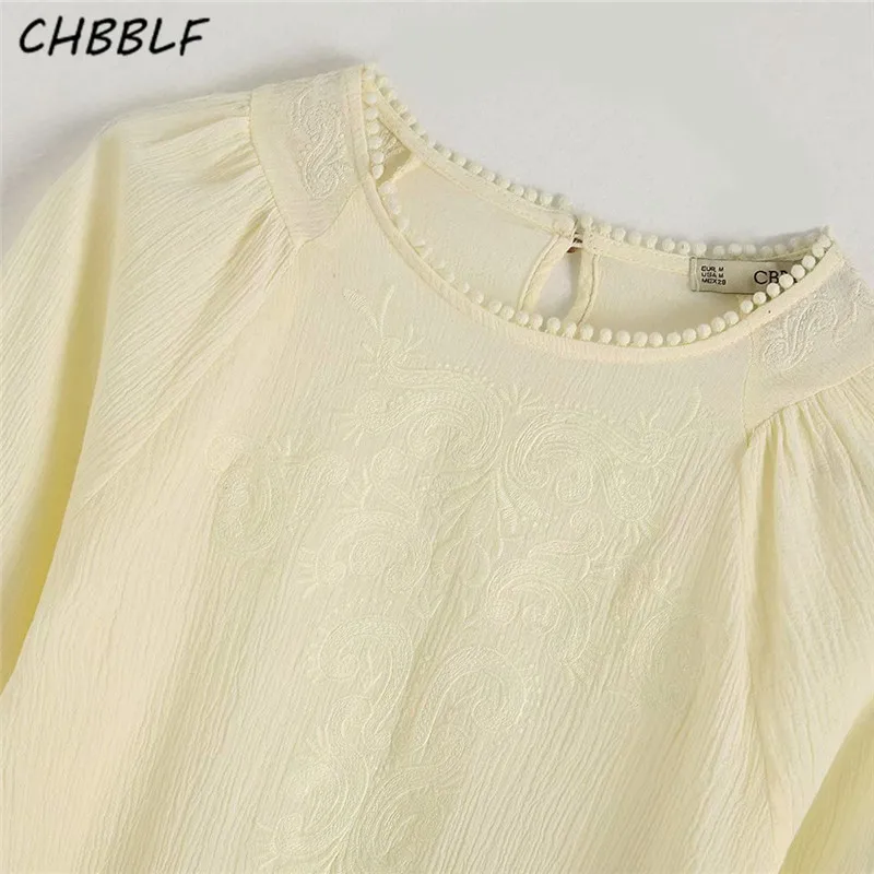 Женская блузка CHBBLF белая Повседневная Блузка с длинным рукавом и меховым