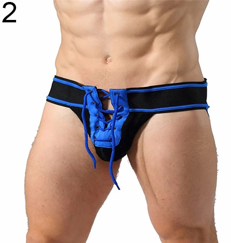 New Arrival Men Sexy Althetic Strap Underwear Ass Expose Backless Lace Up Thong Short Boxer |