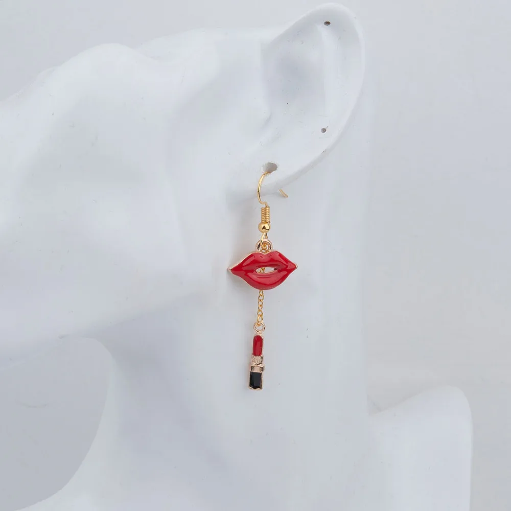 DoreenBeads серьги для макияжа цвет золото красная/розовая помада эмаль подвески губ