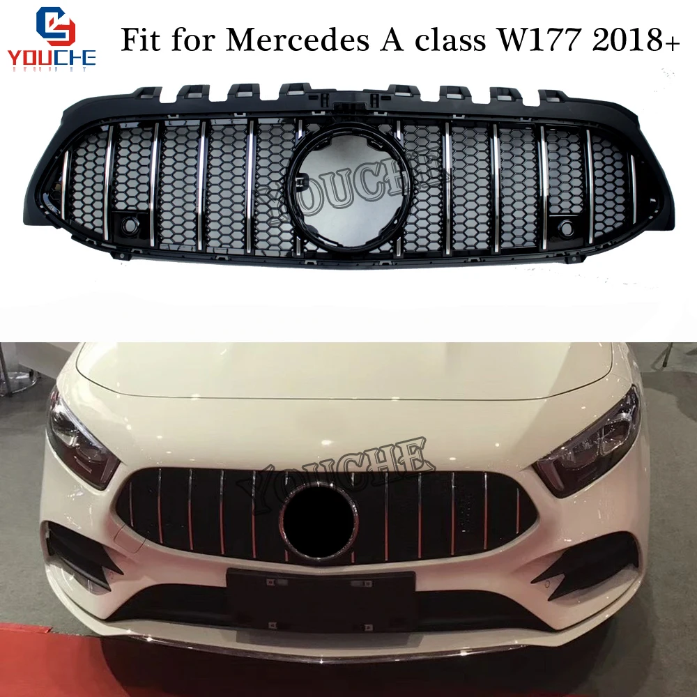 Класс W177 Решетка переднего бампера сетка для Mercedes W177 A180 A200 A250 A45 AMG серебро/черный гоночный автомобиль Стайлинг