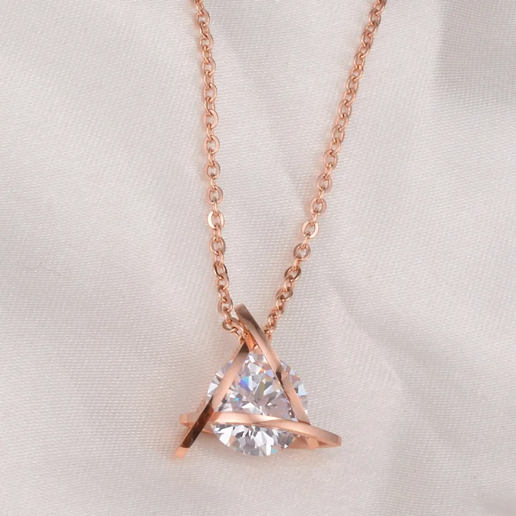 L60 rose gold YUN RUO, розовое золото, серебро, треугольный циркон, кулон, ожерелье, титановая сталь, ювелирные изделия, подарок на день рождения, никогда не выцветает, Прямая поставка - Окраска металла: L60 rose gold