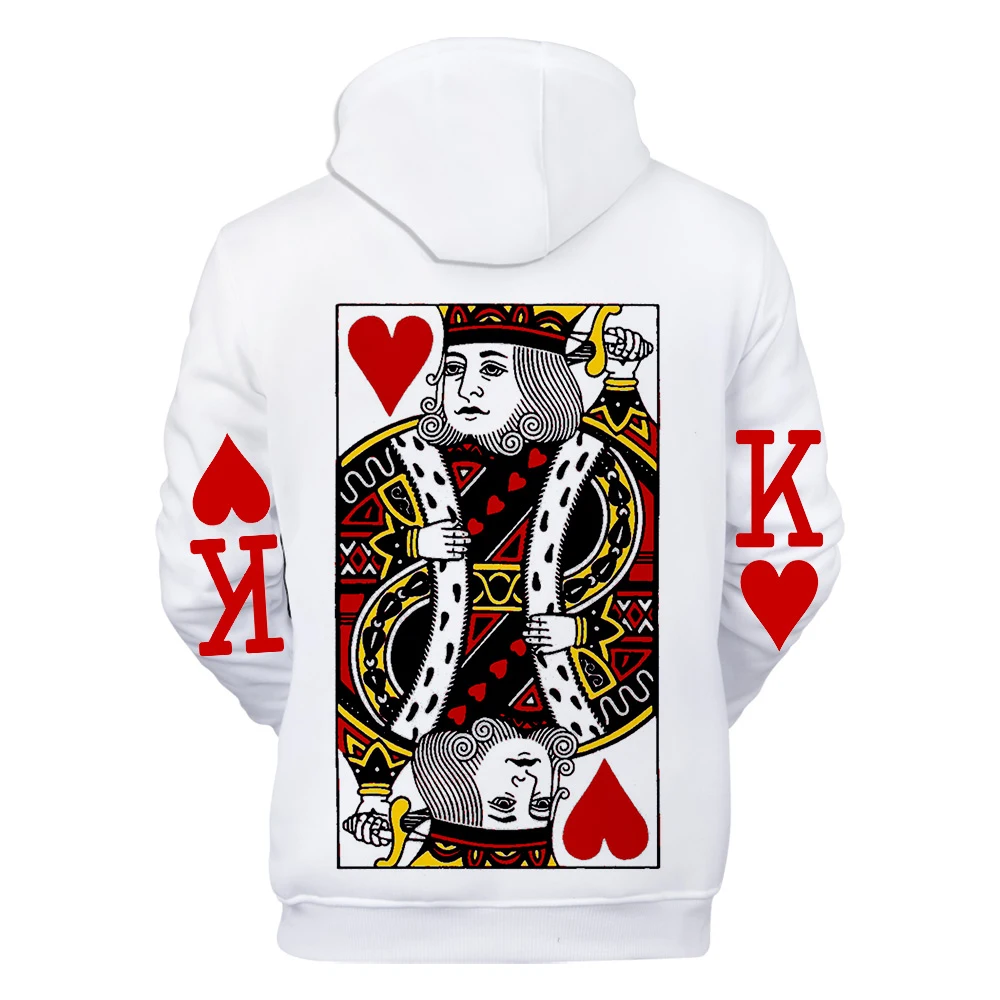 Poker 3D Jack queen King мужские/женские толстовки с капюшоном Kpop Off разноцветные белые