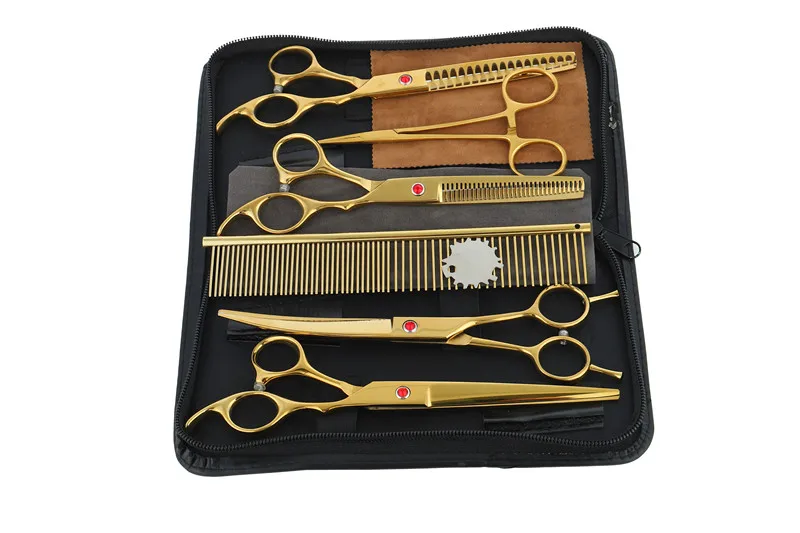 Gold-set 3 Японские 440c 7 дюймовые ножницы для парикмахерских, товары для парикмахерских, титановые Профессиональные Парикмахерские ножницы для стрижки волос - Цвет: Gold-set 3