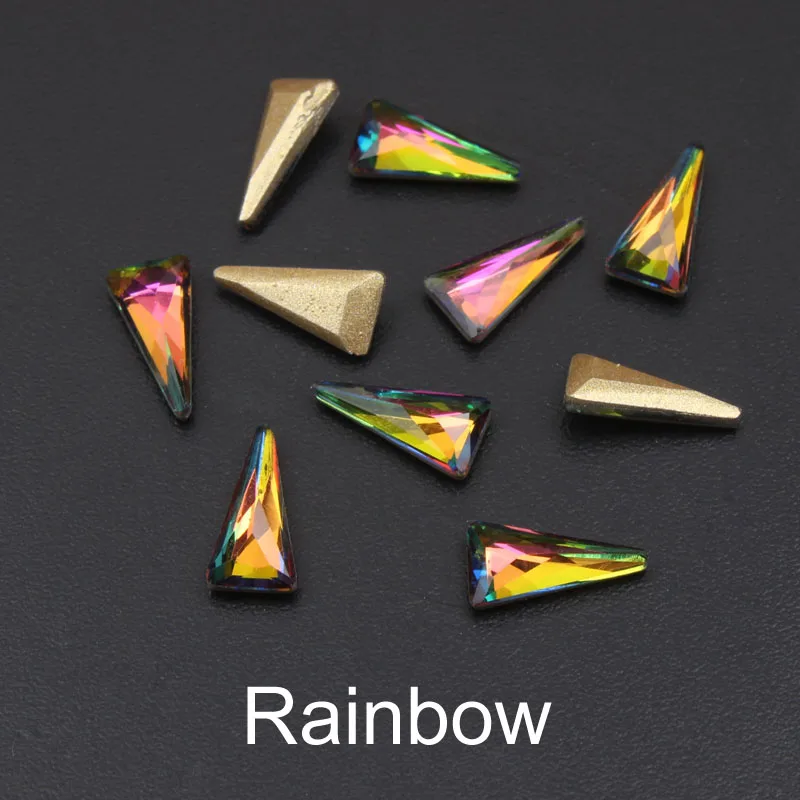 Colorful Glass Rainbow Color Nail Art Rhinestone Sharp Triangles shape 4x8mm 30pcs/100Pcs For 3D Decoration Free shipping | Дом и сад