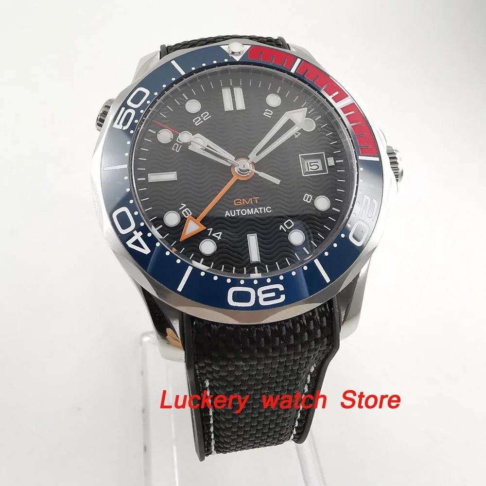 

41mm no logo black dial Luminous saphire glass;blue and red Ceramic Bezel GMT Automatic movement men's watch-BA102