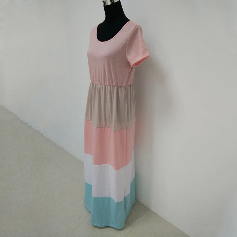 Лето мать дочь Подходящее платье большой полосатый Рубашка с короткими рукавами