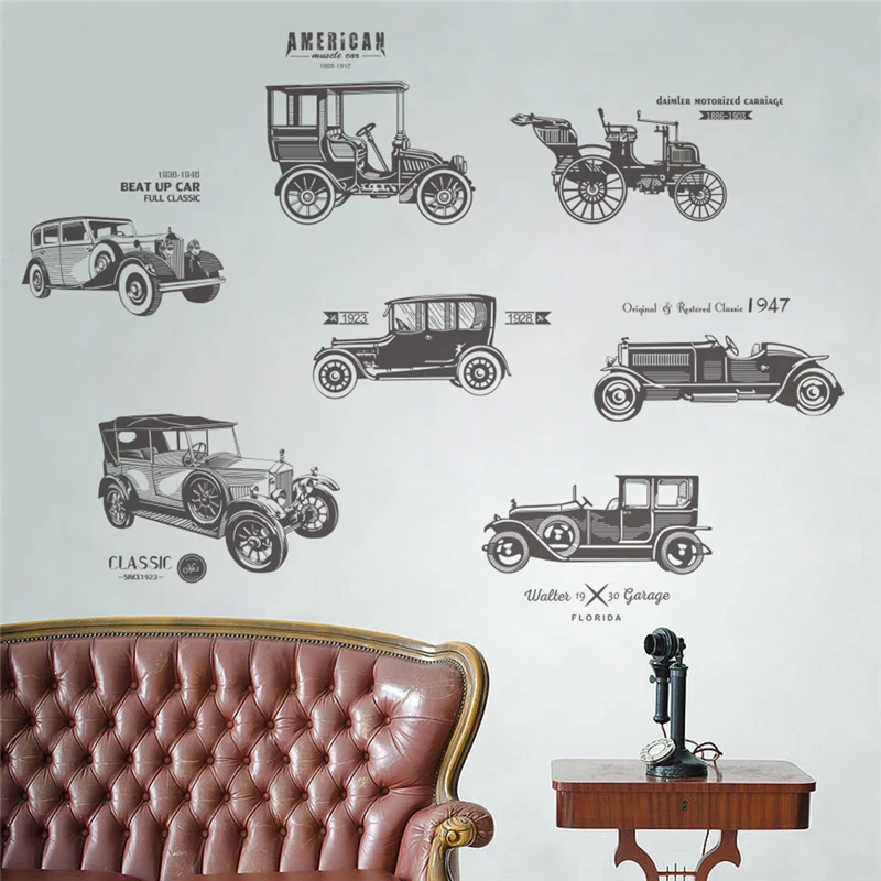 vintage classic old cars wall stickers home decor living room accessories cartoon decals diy posters pvc mural art | Дом и сад