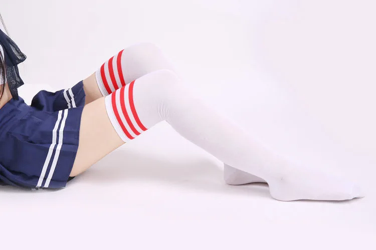 Хлопковые плотные черно-белые чулки в полоску духе колледжа Гольфы с тремя