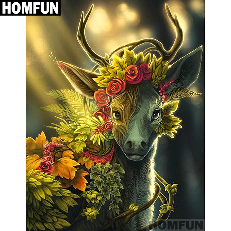 

Алмазная живопись HOMFUN A01322, полноразмерная/круглая вышивка «цветок, олень», 5D, для творчества, домашний декор