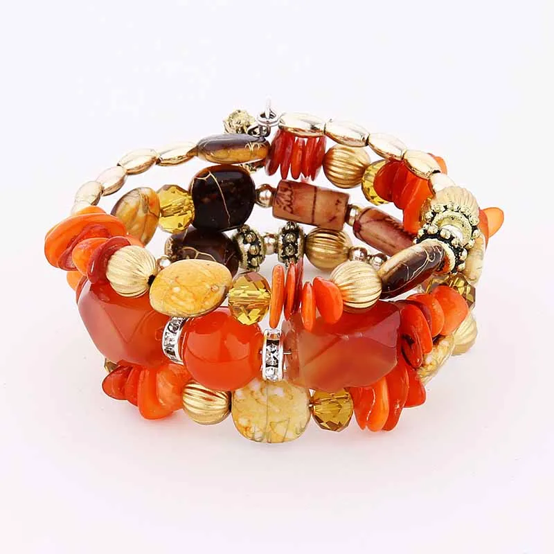 Orange Женские красные бусины, браслеты с подвесками, богемные ювелирные изделия для костюма из смолы, винтажные Многослойные браслеты-манжеты и браслеты в подарок - Окраска металла: Orange