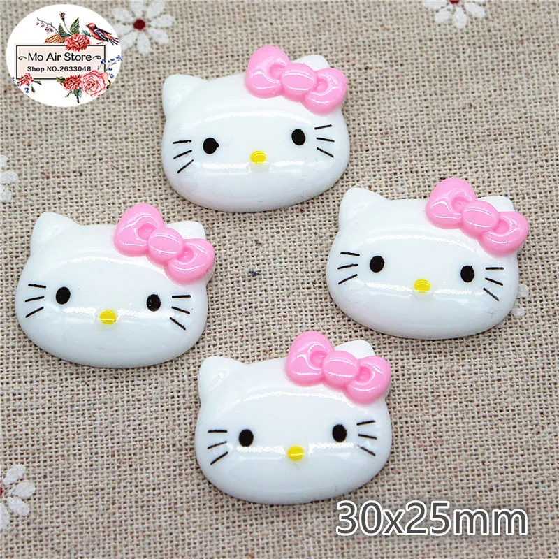 10 шт Смола каваи hello kitty с розовым бантом плоская спина, Кабошон Художественное Украшение Шарм ремесло DIY аксессуары 25x30 мм