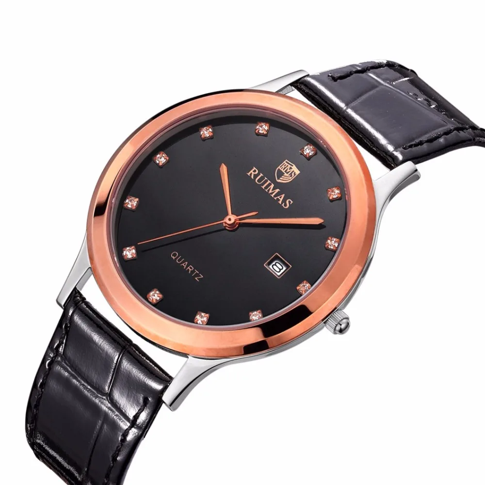 2018 RUIMAS Топ Элитный бренд Классические кварцевые Для мужчин часы кожаный ремешок