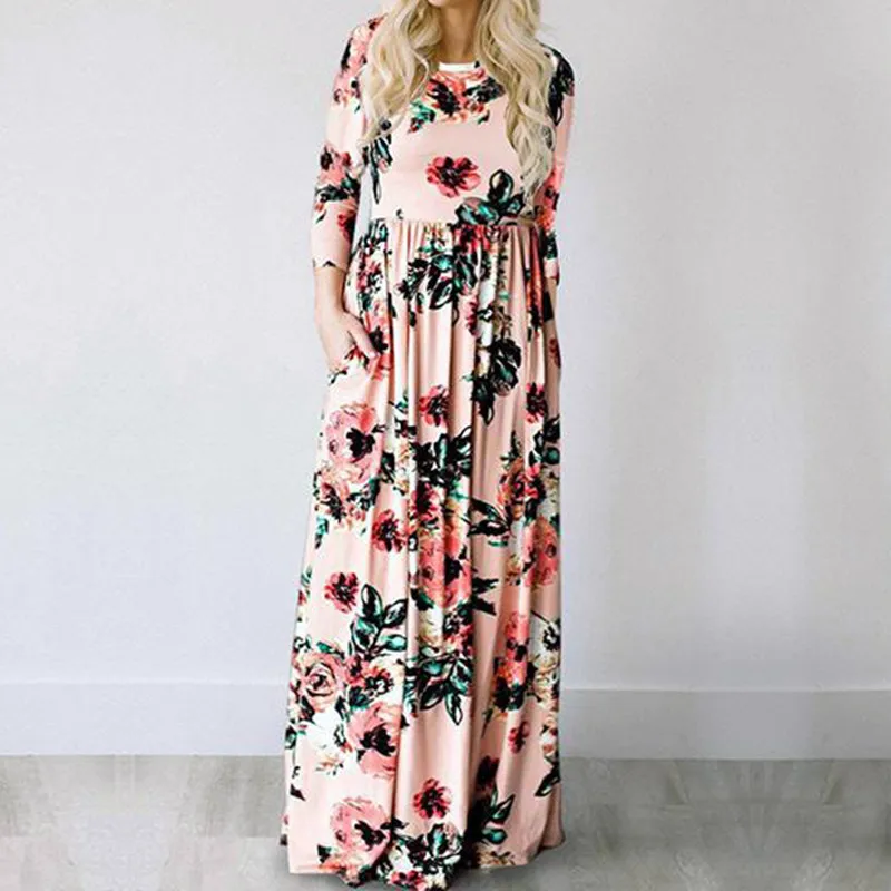 ELSVIOS 2018 Summer Floral Print Long Dress Boho Beach Tunic Maxi Women Party Sundress Vestidos Plus Size XXXL | Женская одежда