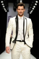 2019 beige mens fashion stylish suits men tailor made business suits peak lapel with black edge wedding suits jacket pants