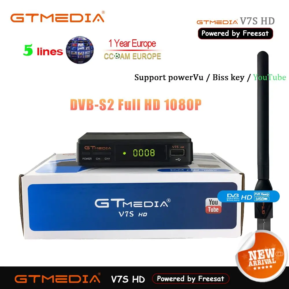 GTMedia V7S HD спутниковый ресивер DVB-S2 V7S HD Full 1080 P+ USB wifi+ 1 год Cline CCCAM Upgrade Freesat V7 Receptor Sat tv Box