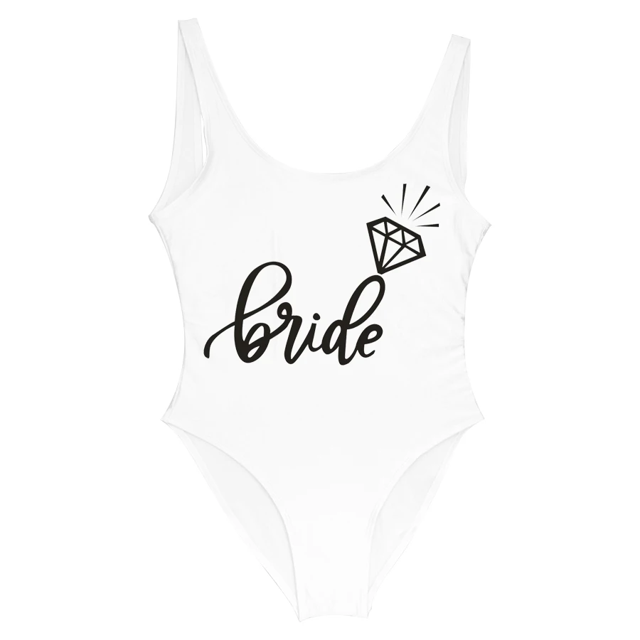 Надпись «Bride Tribe» принт Одна деталь купальника для Для женщин купальный костюм женский подкладка бикини Свадебная вечеринка, открытая спина, Одежда для пляжа, бикини - Цвет: white bride 2