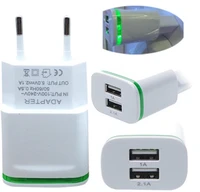 usb fast charger high quality eu plug 2 0a1 0a wall charger mini dual ports usb led light fast charging power adapter
