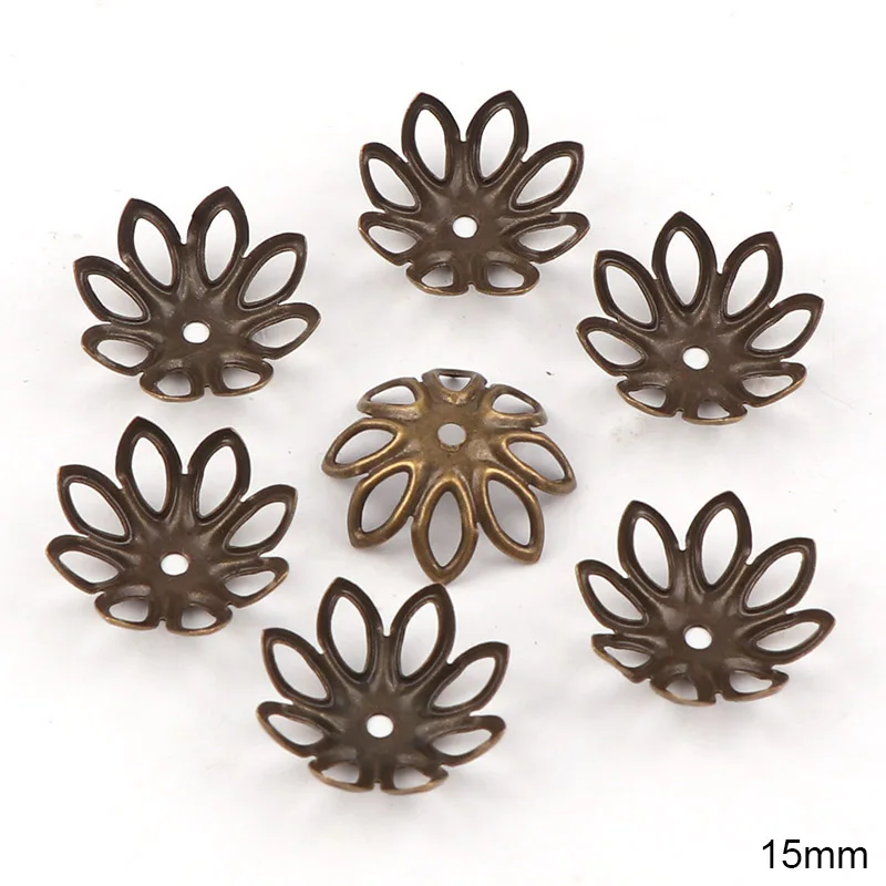 Antique Bronze 15 мм винтажный филигранный металлический восьмилистный полый цветок разделитель бусины концевые колпачки Подвески DIY Подвески соединители фурнитура для украшений - Цвет: Antique Bronze