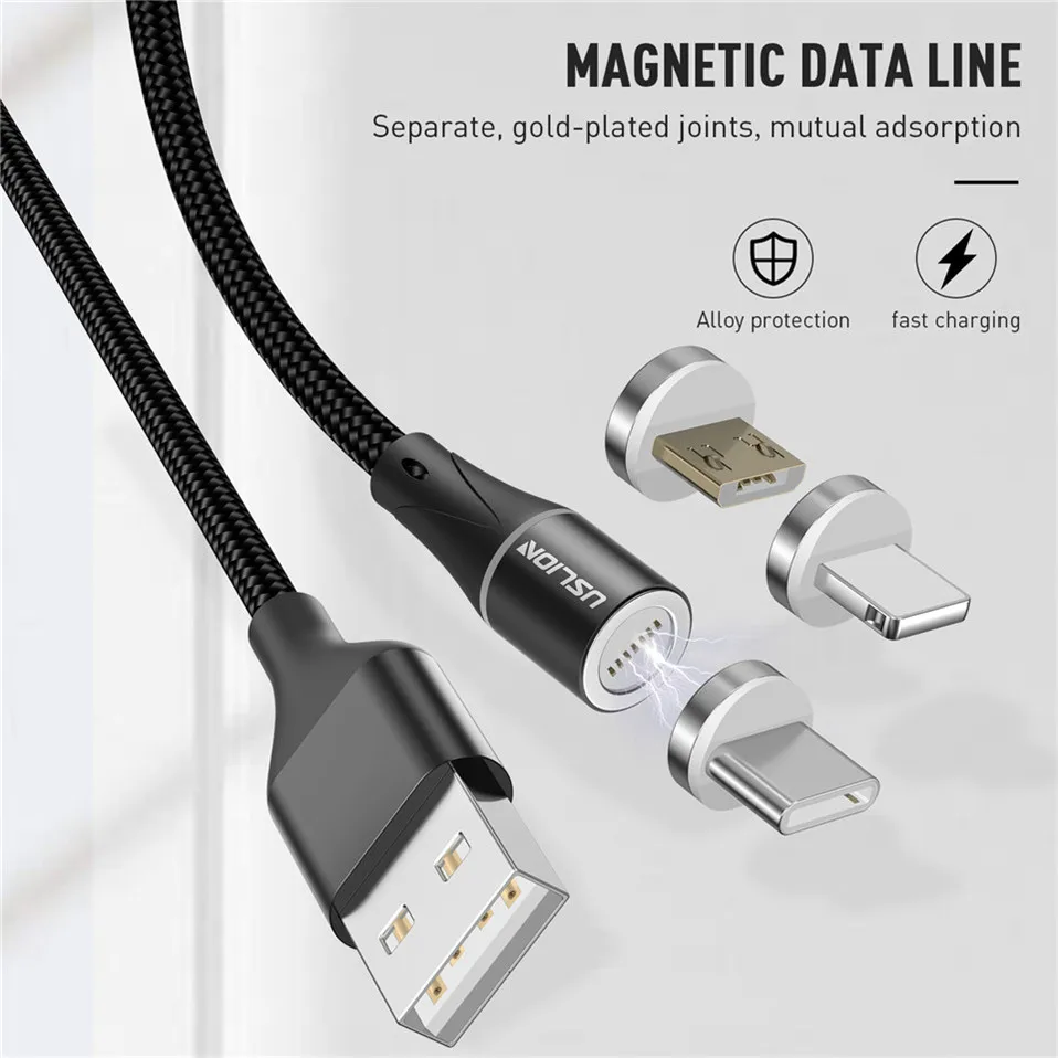 USLION Micro USB кабель магнитное зарядное устройство для iPhone X 8 7 type C Быстрая зарядка магнит зарядное устройство провод для samsung Xiaomi huawei шнур