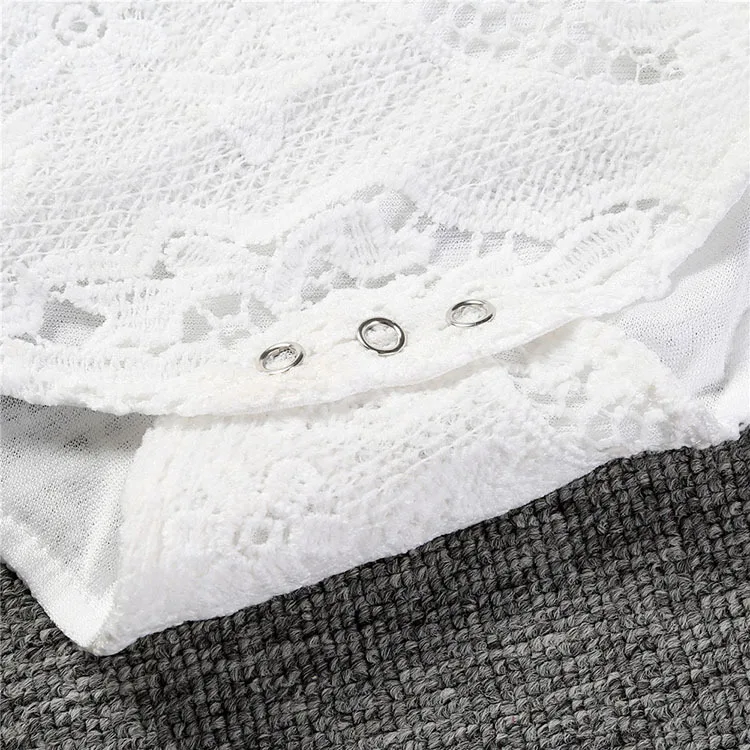 Для маленьких девочек Белое Кружевное боди с длинными рукавами для лета 6 м до 24