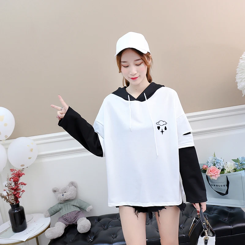 Kpop Harajuku Kawaii женская рубашка с длинным рукавом милым облачным принтом