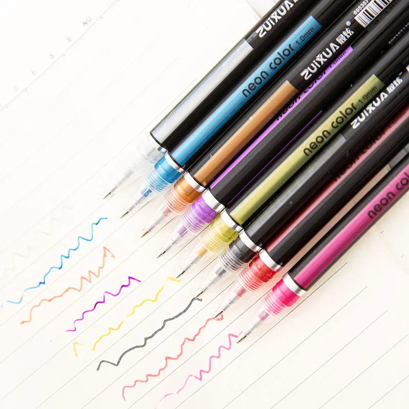 12 шт./компл. Цвета гелевые ручки 48-Цвет заправка гелевая ручка с блестками, способный преодолевать Броды для взрослых Цвет ing книги журналы для рисования маркер для рисования стационарный ручка