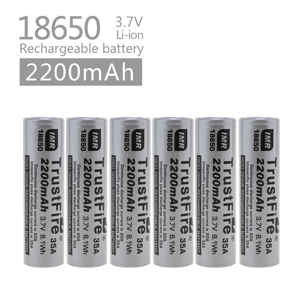 6 шт./лот TrustFire IMR 18650 2200 мА/ч 35A 3 7 V реальные Ёмкость Высокая утечка Перезаряжаемые