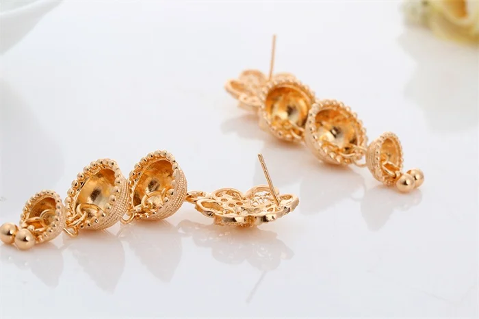 Yellow Gold Color Cut Out Flower Filigree Layered Bell Drop Dangle Chandelier Long Earrings For Women Aros Pendientes Jewelry|earings silver|earrings