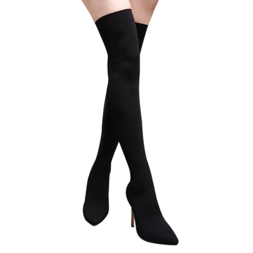 Black Новая обувь; женские сапоги; пикантные эластичные сапоги; bottes femme; коллекция года; Nouveau; чулки на высоком каблуке с острым носком; ботфорты;#78 - Цвет: Black