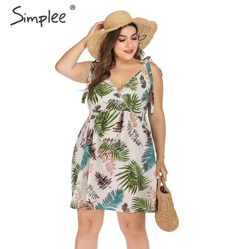 Simplee лист печати женское пляжное платье Лето Плюс Размер праздничные кружевные
