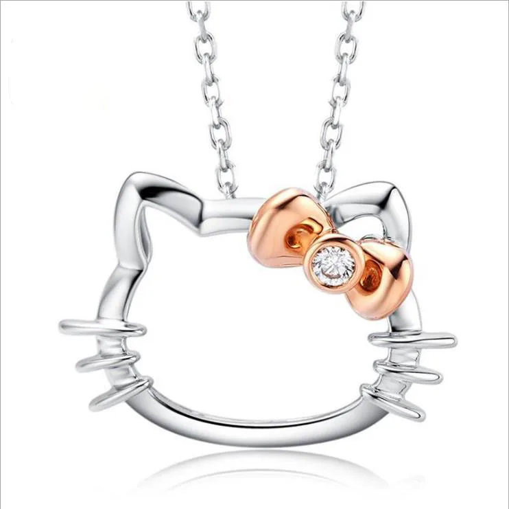 Мода hello kitty, 925, серебряные подвески, Очаровательное ожерелье, с элементами цепи, кристалл, милый кот, ключица, ожерелье, ювелирное изделие для женщин