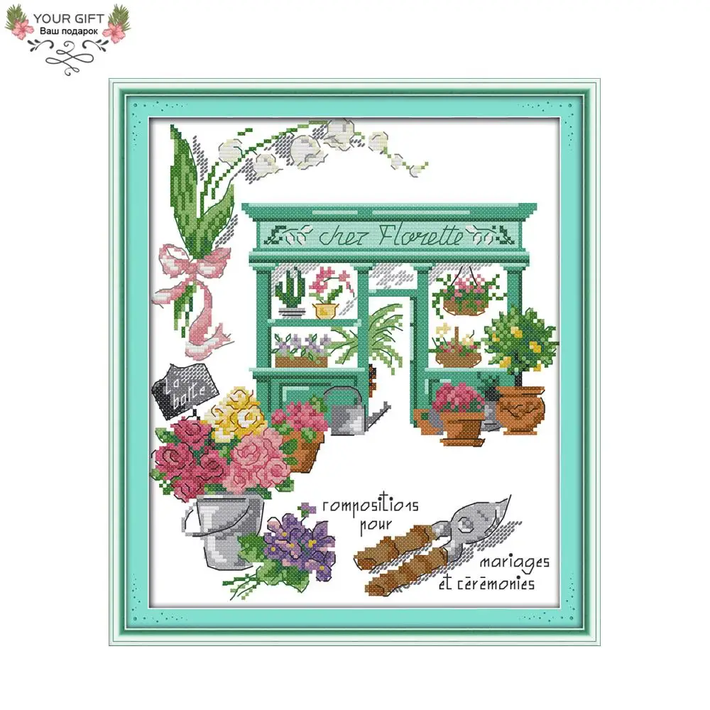 

Joy Sunday H552 Home Decoration 14CT 11CT Stamped and Counted Flower Shop Needlepoints Embroidery Cross Stitch