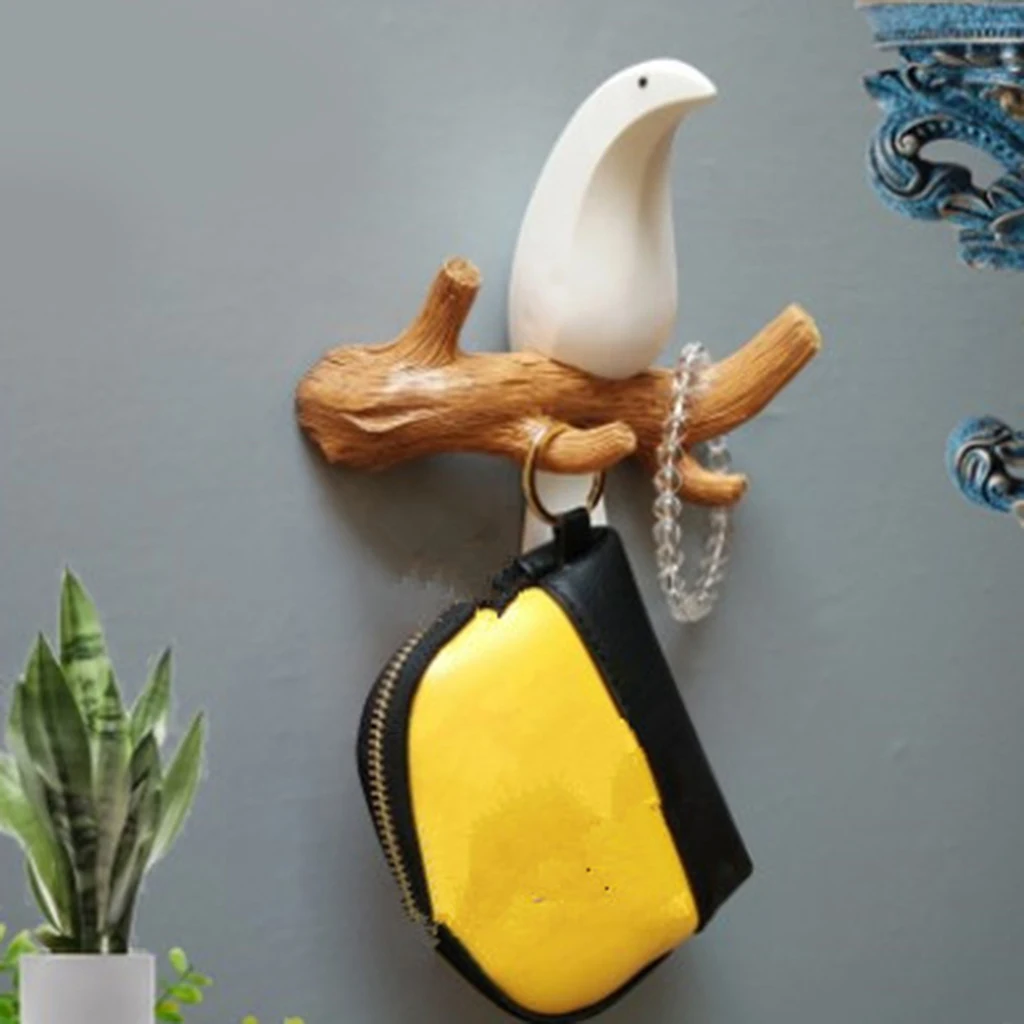 European Style Resin 3D Bird on Branch Hook Ornaments Creative Porch Door Wall Decoration Coat Robe Hook Hanger Hooks
