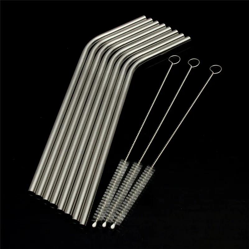 8Pcs Stainless Steel Metal Drinking Straw Reusable Straws + 3 Cleaner Brush Kit Party Supplies | Дом и сад