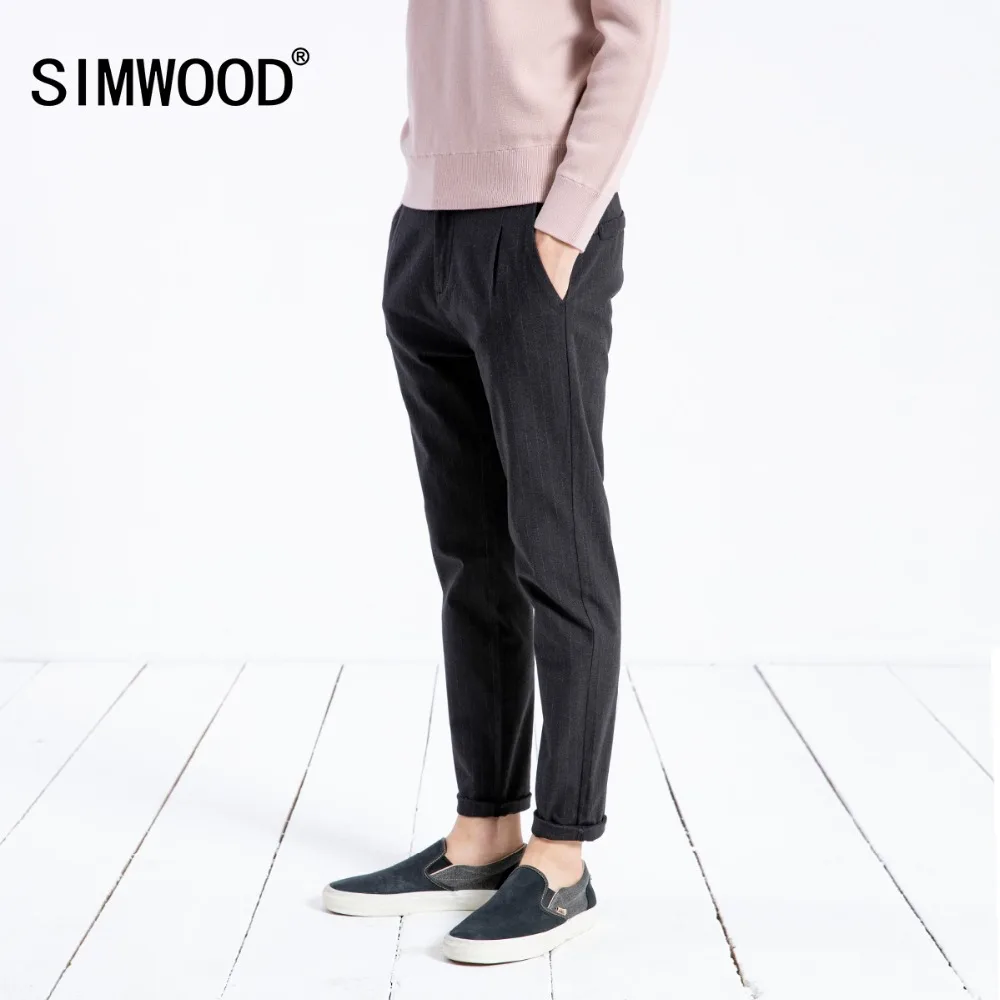 SIMWOOD 2019 Новые повседневные брюки мужские по щиколотку приталенные винтажные